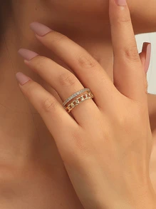 1pc Fashion Stainless Steel Rhinestone Decor Chain Design Ring For Women For Gift