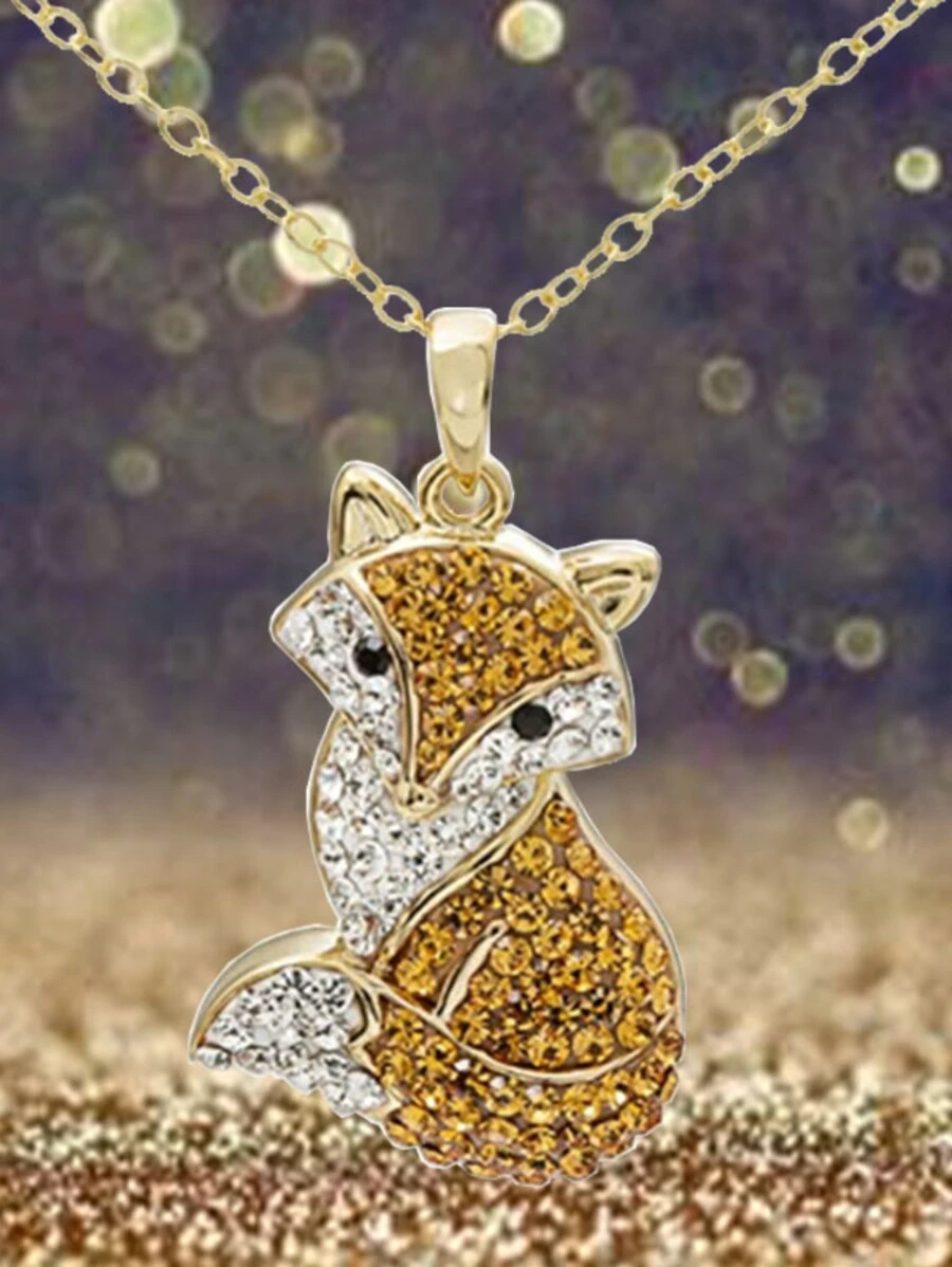 1入組女士時尚創意狐狸項鍊帶精美人造水晶吊墜,項鍊 - 金黃色 - 查看 1