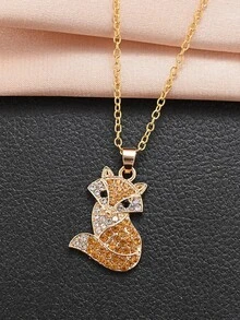 1入組女士時尚創意狐狸項鍊帶精美人造水晶吊墜,項鍊 - 金黃色 - 查看 3