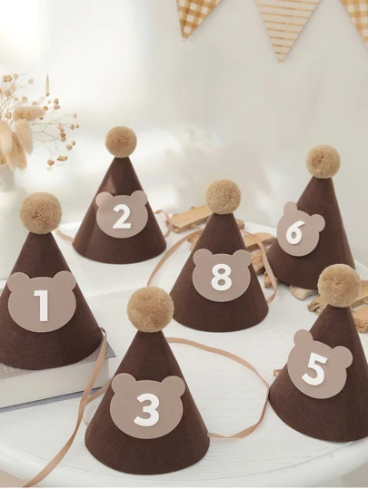 1 套/1 件可爱棕熊形状厚无纺布生日帽派对装饰