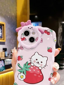 Summer Cartoon Cat Print Phone Case - Multicolor - View 3