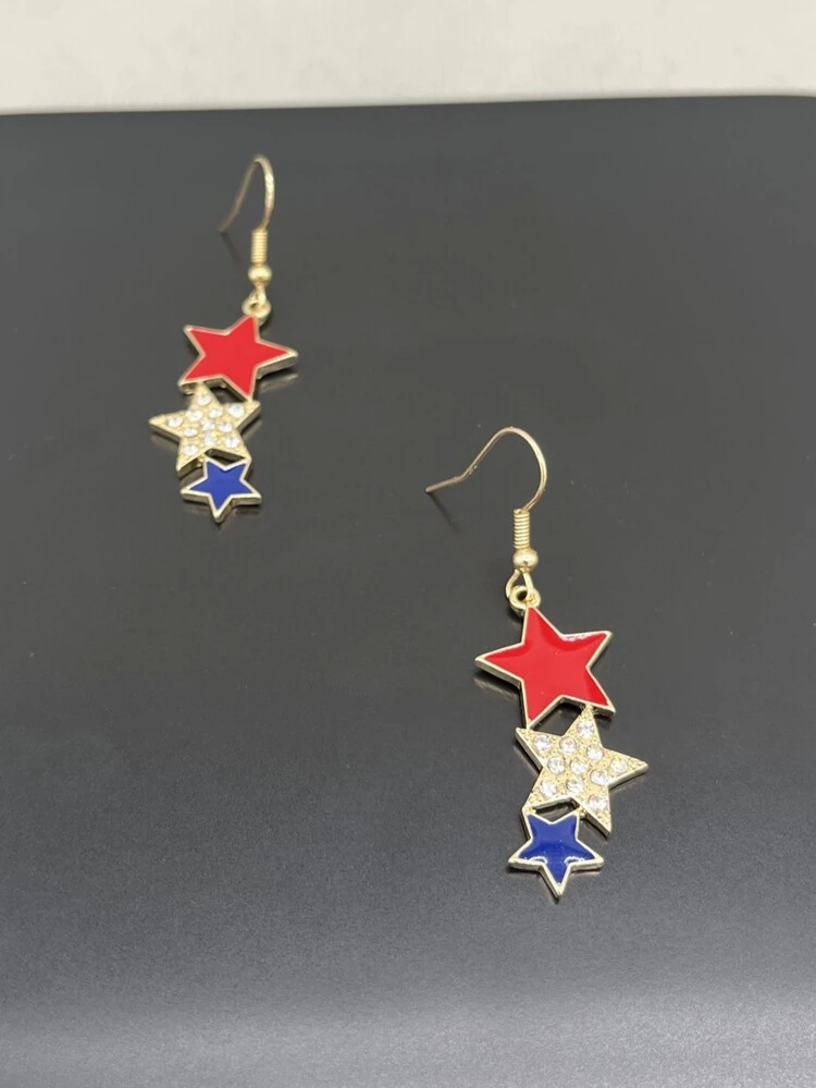 1 paar modieuze gepersonaliseerde Europese en Amerikaanse stervormige oorbellen voor dames met strass-decoratie - Veel kleurig - Bekijken 3