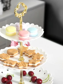 4pcs Plastic Pastry Tray (3pcs Trays And 1pc Accessory), Home Daily Use Multilayer European Style Cake St,Kitchen,Christmas Gift - White - View 3