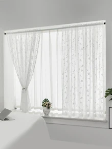 ستارة شفافة للنوافذ والأبواب في غرفة المعيشة وغرفة النوم بنمط الأوراق الخضراء والكرمة والتطريز باللون الأبيض ومصنوعة من ألياف البوليستر