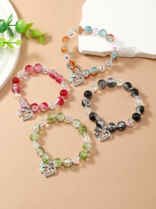 4pcs/Set Bohemian Style Ombre Murano Glass & Crystal Heart Charm Bracelet For Women, Birthday/Holiday Gift Valentines,Mom,Mother,Mother's Day,Gift