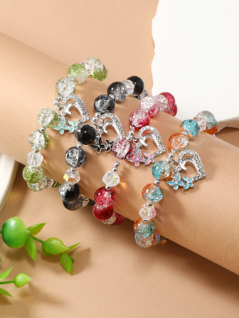 4pcs/Set Bohemian Style Ombre Murano Glass & Crystal Heart Charm Bracelet For Women, Birthday/Holiday Gift Valentines,Mom,Mother,Mother's Day,Gift
