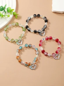 4pcs/Set Bohemian Style Ombre Murano Glass & Crystal Heart Charm Bracelet For Women, Birthday/Holiday Gift Valentines,Mom,Mother,Mother's Day,Gift