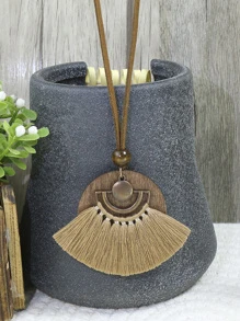 TopHanqi 3pcs Bohemian Beachy Caffeine Tassel Antique Bronze Fan-shaped Hollow-out Pendant Necklace & Earrings Set Women's Jewelry Set