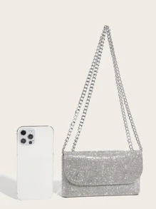 華麗的閃爍亮晶晶,亮片,奢華且閃亮的迷你時尚銀色鑽石裝飾女式晚禮服肩袋晚宴包,派對女孩,女人,新娘,非常適合派對,婚禮,舞會,晚宴/宴會