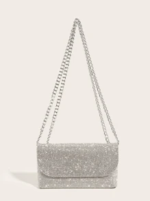 華麗的閃爍亮晶晶,亮片,奢華且閃亮的迷你時尚銀色鑽石裝飾女式晚禮服肩袋晚宴包,派對女孩,女人,新娘,非常適合派對,婚禮,舞會,晚宴/宴會