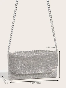 華麗的閃爍亮晶晶,亮片,奢華且閃亮的迷你時尚銀色鑽石裝飾女式晚禮服肩袋晚宴包,派對女孩,女人,新娘,非常適合派對,婚禮,舞會,晚宴/宴會