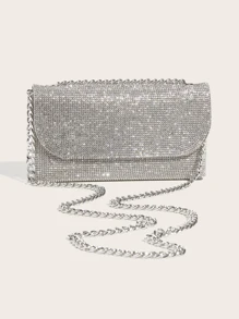 華麗的閃爍亮晶晶,亮片,奢華且閃亮的迷你時尚銀色鑽石裝飾女式晚禮服肩袋晚宴包,派對女孩,女人,新娘,非常適合派對,婚禮,舞會,晚宴/宴會