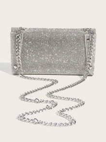 華麗的閃爍亮晶晶,亮片,奢華且閃亮的迷你時尚銀色鑽石裝飾女式晚禮服肩袋晚宴包,派對女孩,女人,新娘,非常適合派對,婚禮,舞會,晚宴/宴會