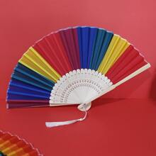 1pc Rainbow Striped Pattern Foldable Fan - Multicolor - View 3
