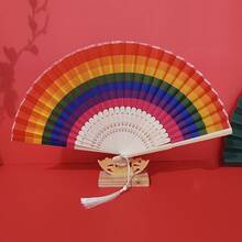 1pc Rainbow Striped Pattern Foldable Fan - Multicolor - View 4