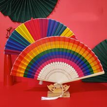 1pc Rainbow Striped Pattern Foldable Fan - Multicolor - View 1