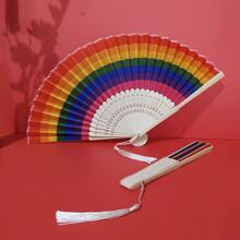 1pc Rainbow Striped Pattern Foldable Fan - Multicolor - View 9