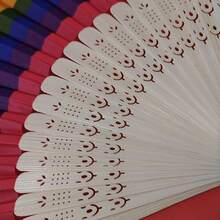 1pc Rainbow Striped Pattern Foldable Fan - Multicolor - View 7