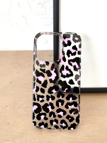 Full Coverage Transparent Pc Phone Case With Black And Pink Leopard Print - Multicolor - View 2