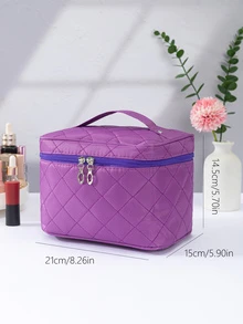 Quilted makeup bag Purple For Travel Portable Large-capacity Cosmetic Bag, Simple Toiletry Wash Bag For Travel - Purple - View 5
