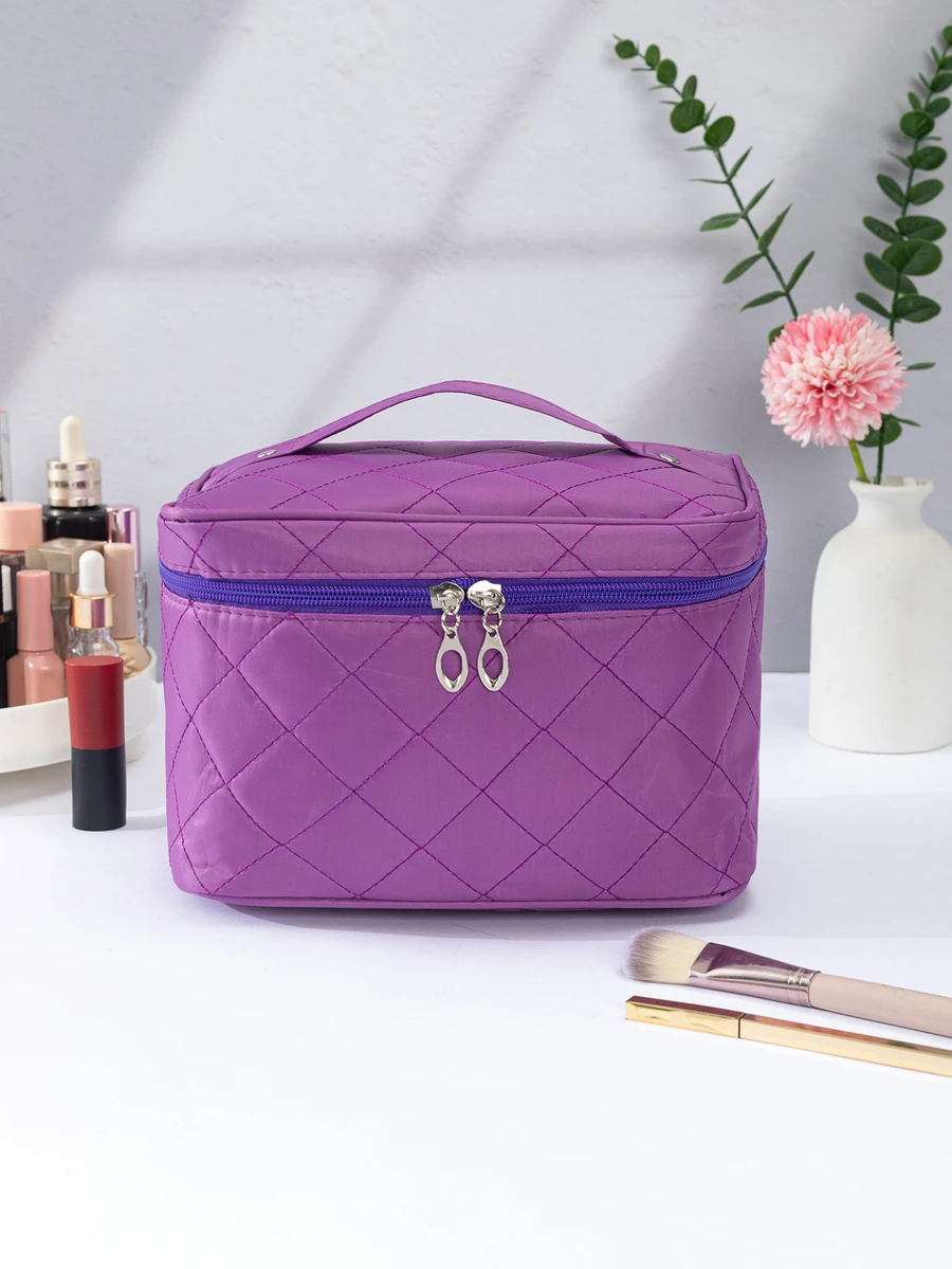 Quilted makeup bag Purple For Travel Portable Large-capacity Cosmetic Bag, Simple Toiletry Wash Bag For Travel - Purple - View 1
