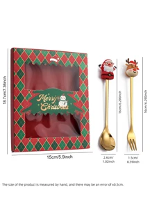 4pcs/Set Cute Cartoon Stainless Steel Christmas Gift Character Shaped Spoon And Fork Set