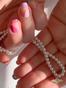 1Piece INS Vintage Planet Saturn cubic zirconia Pearl Chain Necklace - Gold - View 2