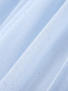 Annil 青少年女孩连衣裙夏季优雅圆领泡泡袖花朵刺绣轻薄网眼连衣裙蓝色 - 藍色 - 查看 7