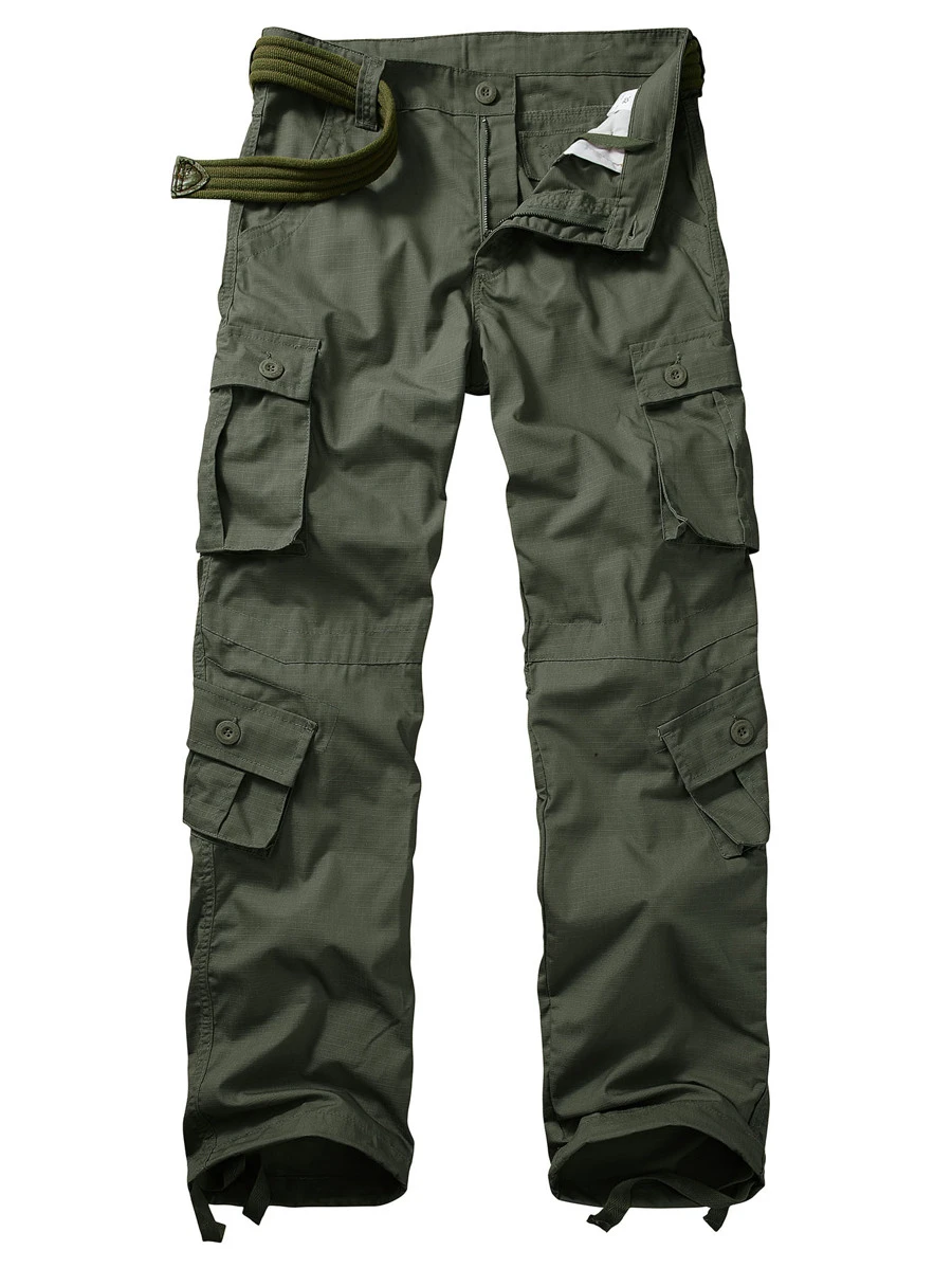 TRGPSG Men's Ripstop Wild Cargo Pants, Relaxed Fit Hiking Pants, Camo Combat Casual Work Pants With 8 Pockets(No Belt) - 軍綠色 - 查看 1