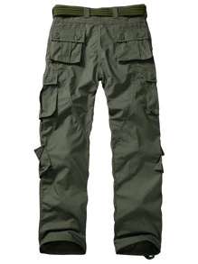 TRGPSG Men's Ripstop Wild Cargo Pants, Relaxed Fit Hiking Pants, Camo Combat Casual Work Pants With 8 Pockets(No Belt) - 軍綠色 - 查看 2