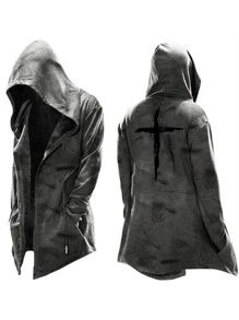 Gabardina Para Hombre Cárdigan Con Capucha - Gris - Ver 1