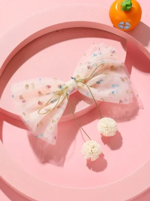 1pc Sweet Girls' Mesh Big Bow Hair Clip - Beige - View 1