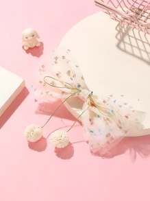 1pc Sweet Girls' Mesh Big Bow Hair Clip - Beige - View 2