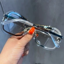 1pair Women Rhinestone Decor Oversized Y2K Wrap Frame Fashion Glasses For Outdoor - Silver - View 2