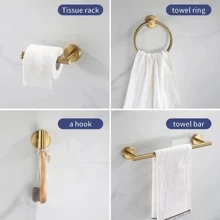 4 piezas Estante de almacenamiento montado en pared de acero inoxidable - Dorado - Ver 3