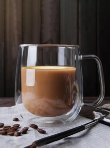 1pc Double Walled Glass Coffee Mugs, Large Insulated Espresso Cups, Clear Glasses Cappuccino Mug With Handle, Tea Latte Glassware, Coffee Accessories(250ml/8oz, 350ml/12oz, 450ml/15oz) Back To School - Clear - View 2