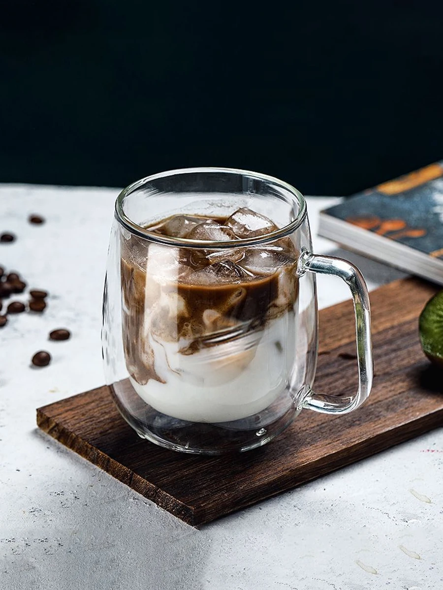 1pc Double Walled Glass Coffee Mugs, Large Insulated Espresso Cups, Clear Glasses Cappuccino Mug With Handle, Tea Latte Glassware, Coffee Accessories(250ml/8oz, 350ml/12oz, 450ml/15oz) Back To School - Clear - View 1