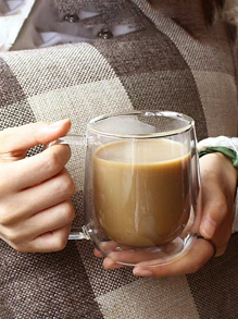 1pc Double Walled Glass Coffee Mugs, Large Insulated Espresso Cups, Clear Glasses Cappuccino Mug With Handle, Tea Latte Glassware, Coffee Accessories(250ml/8oz, 350ml/12oz, 450ml/15oz) Back To School - Clear - View 4