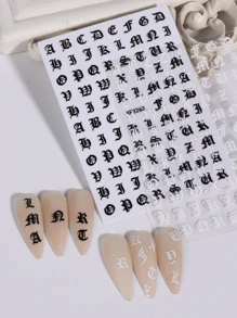 2 miếng dán móng tay phong cách Gothic, chữ cái đen trắng kiểu Anh cổ, decal dán móng tay tự làm, dụng cụ làm móng. - Đen và trắng - Xem 3