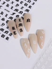 2 miếng dán móng tay phong cách Gothic, chữ cái đen trắng kiểu Anh cổ, decal dán móng tay tự làm, dụng cụ làm móng. - Đen và trắng - Xem 5