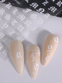 2 miếng dán móng tay phong cách Gothic, chữ cái đen trắng kiểu Anh cổ, decal dán móng tay tự làm, dụng cụ làm móng. - Đen và trắng - Xem 6