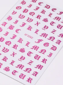 3片哥特式字母美甲贴纸，银色和玫瑰金字母图案，3D立体浮雕自粘字母滑块，美甲装饰 - 彩色 - 查看 6