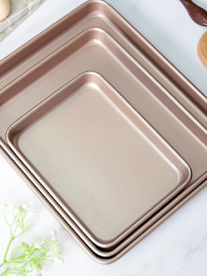 1pc Non-Stick Baking Tray, Rectangular Shallow Baking Pan Suitable For Baking Chicken Wings, Seafood, Fish And Cookies, Gold Color Deep Baking Tray, Gold Color Square Cake Mold, Carbon Steel Cookies & Cake Mold, Cake Baking Tray, Oven-Friendly Baking/Roasting/Casserole Dish, Versatile Rectangular Bakeware For Various Oven-Baked Foods
