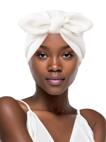 Awegeo 女士纯色发带 - 打结兔耳装饰，适合户外活动和运动风格 | 时尚舒适的设计 - 白色 - 查看 1