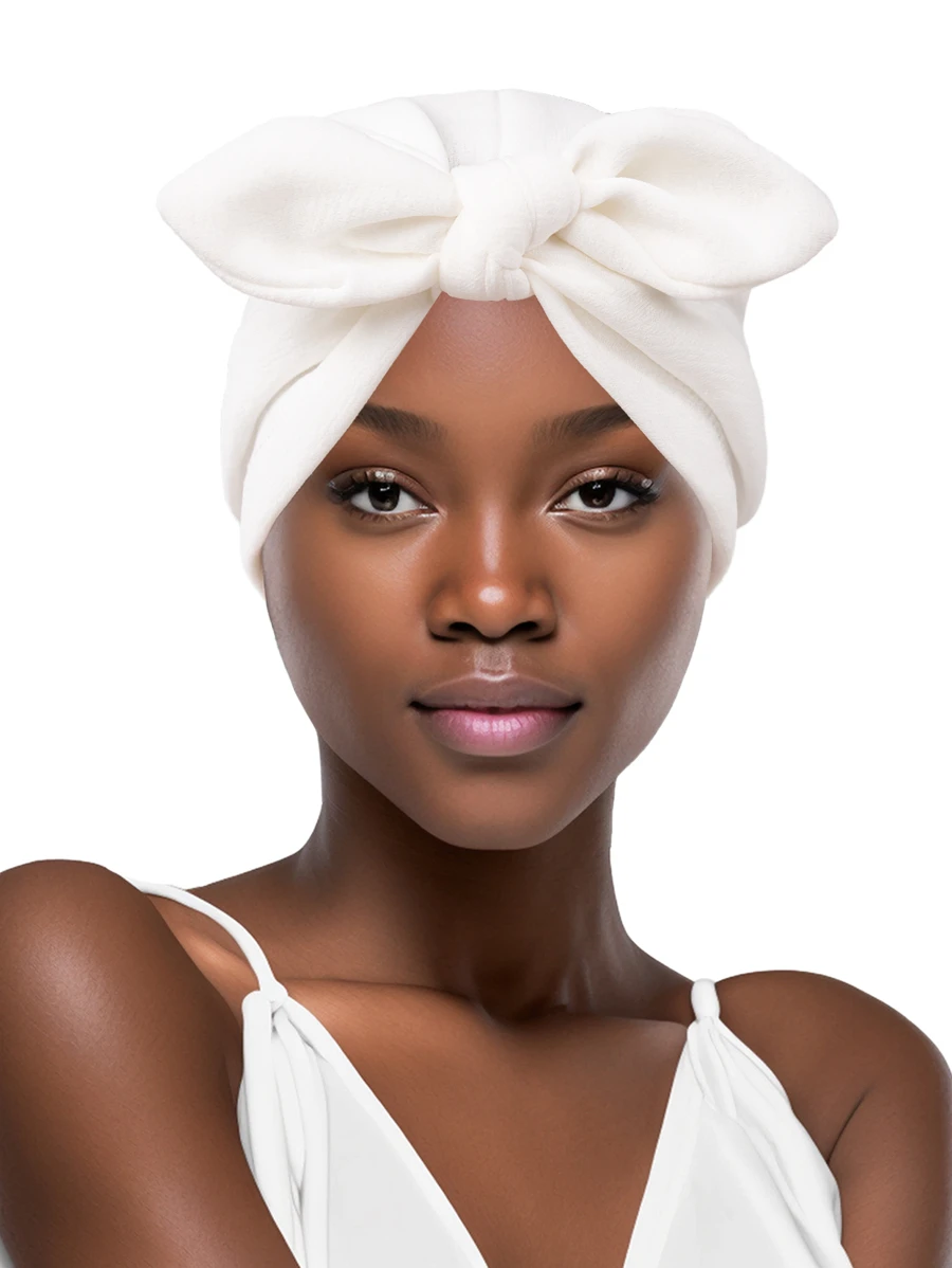 Awegeo 女士纯色发带 - 打结兔耳装饰，适合户外活动和运动风格 | 时尚舒适的设计 - 白色 - 查看 1