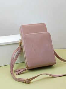 Ví đựng điện thoại đa chức năng đeo chéo Water Ripper thời trang màu trơn - Bụi hồng - Xem 5