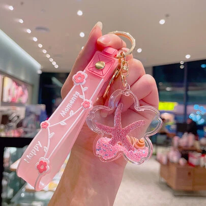 可爱单件装女士海星海螺装饰花朵腕带挂件时尚钥匙扣，可作钥匙装饰、汽车配件、包包挂饰、背包挂饰，适合学生、哥特风、Y2K风格、圣诞节礼物、包包挂饰、汽车配件、教师、朋友、姐妹礼物创意