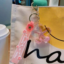 可爱单件装女士海星海螺装饰花朵腕带挂件时尚钥匙扣，可作钥匙装饰、汽车配件、包包挂饰、背包挂饰，适合学生、哥特风、Y2K风格、圣诞节礼物、包包挂饰、汽车配件、教师、朋友、姐妹礼物创意 - 粉色 - 查看 2