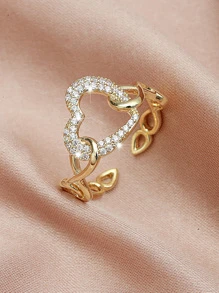 1 chiếc nhẫn trái tim trang trí bằng thép không gỉ Cubic Zirconia quyến rũ dành cho phụ nữ dự tiệc Valentine, Mẹ, Mẹ, Ngày của Mẹ, Quà tặng - Vàng - Xem 2