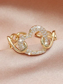 1 chiếc nhẫn trái tim trang trí bằng thép không gỉ Cubic Zirconia quyến rũ dành cho phụ nữ dự tiệc Valentine, Mẹ, Mẹ, Ngày của Mẹ, Quà tặng - Vàng - Xem 3